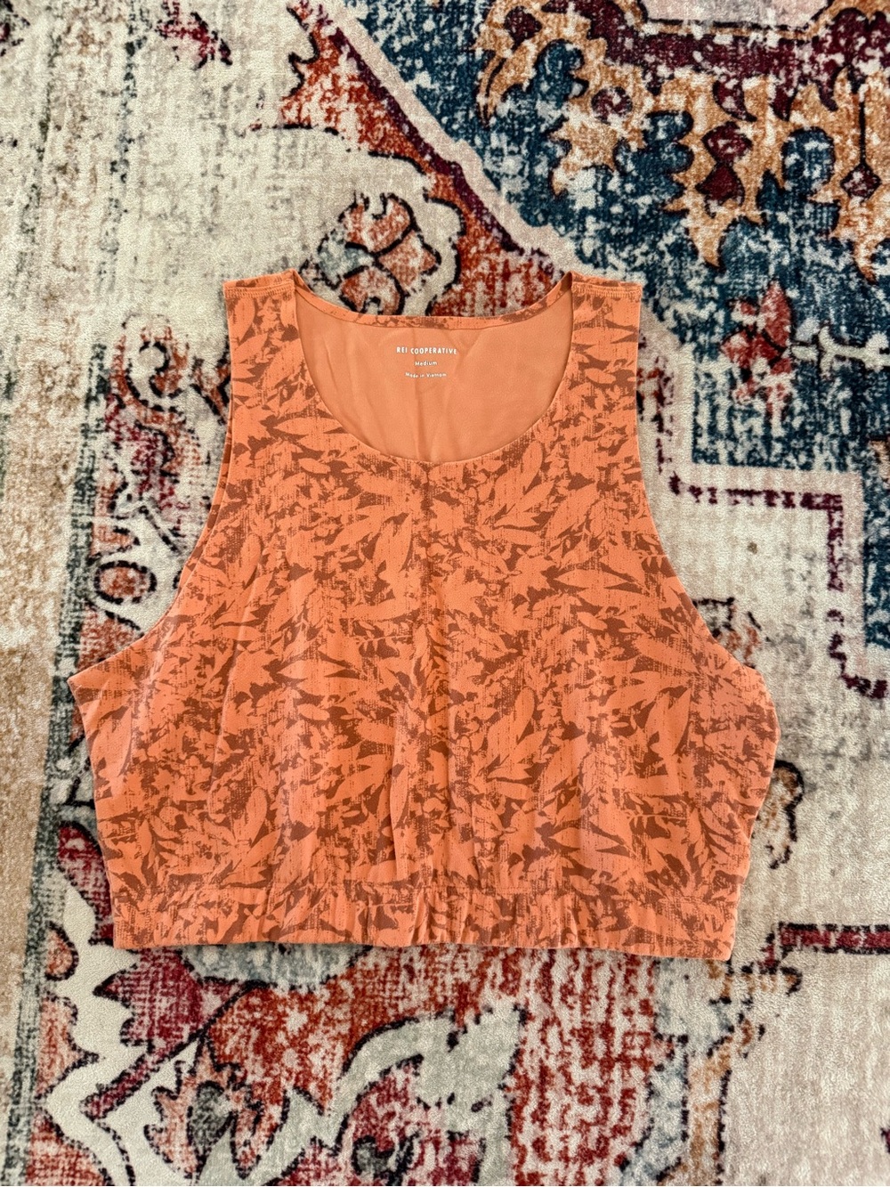 REI Orange Leaf-Print Cropped Tank Top/Sports bra